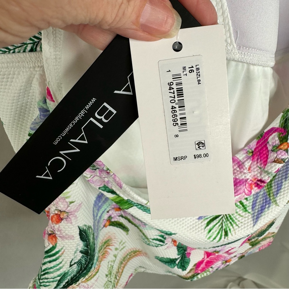 La Blanca Mystic Palms Collection Halter Tie Tankini Shirring All Over size 16. - Picture 10 of 11